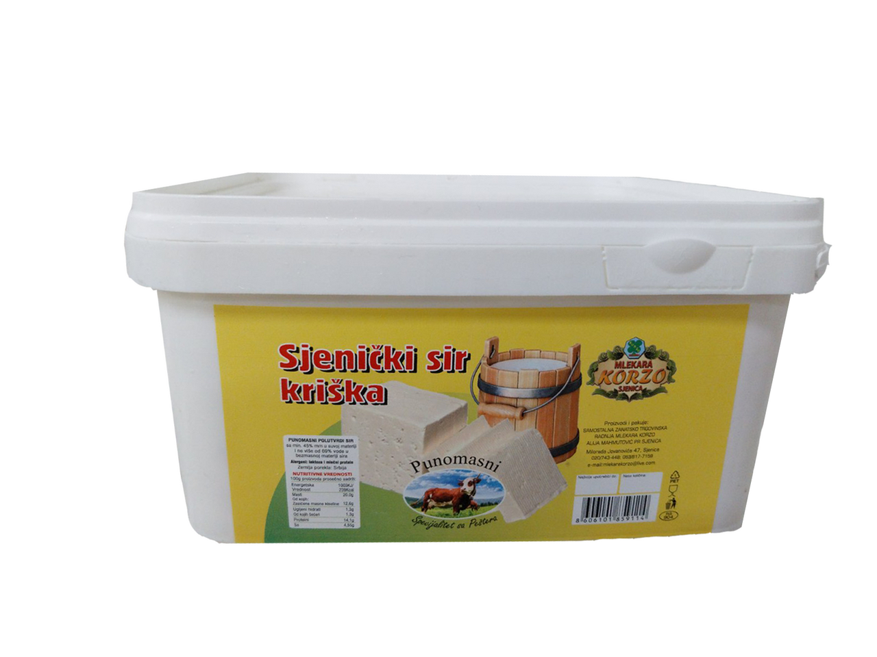 MLEKARA KORZO Sjenički sir kriška cca 4,5 kg, kanta