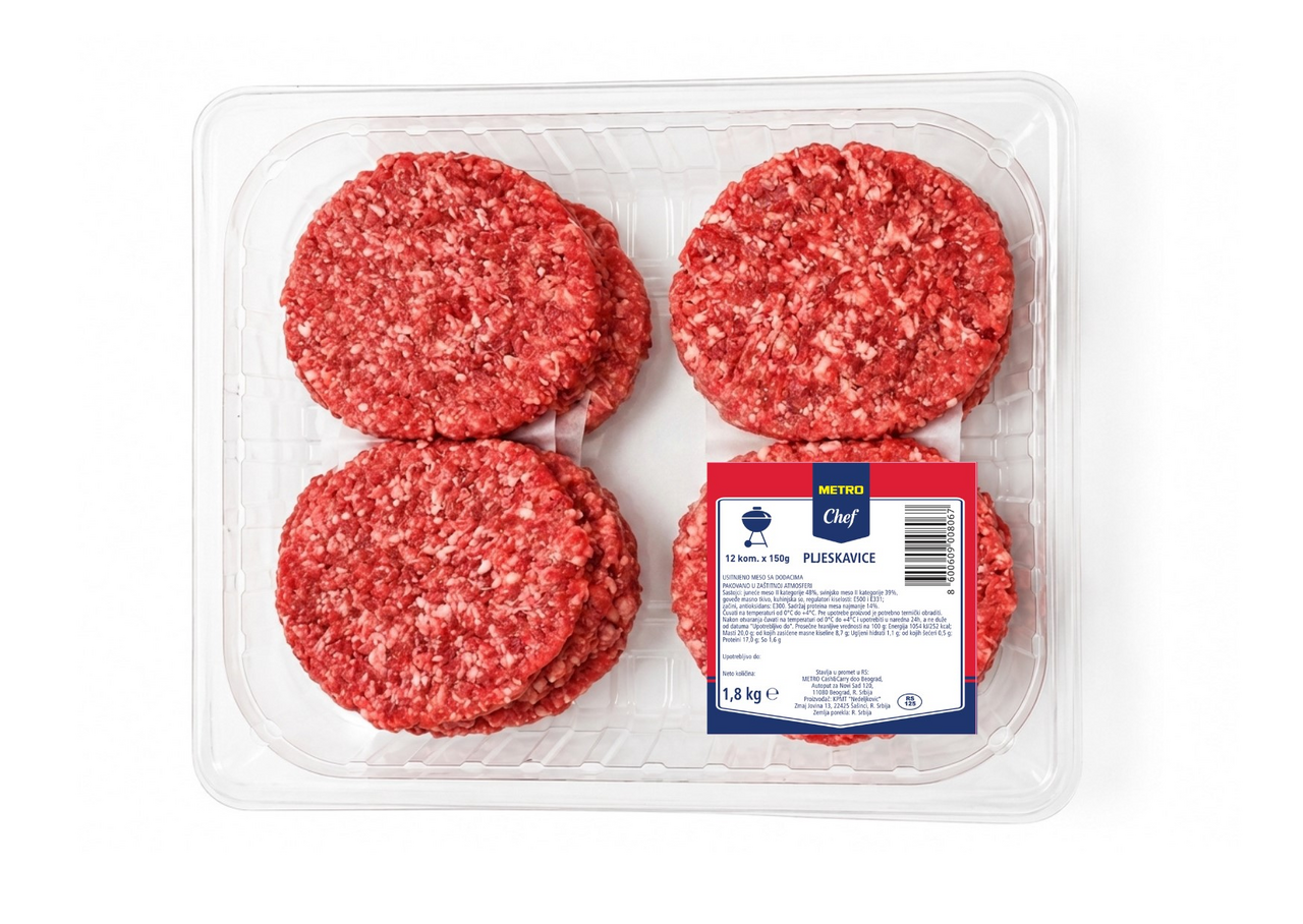 METRO Chef Roštilj pljeskavica 150 g X 12 kom, 1,8 kg, map