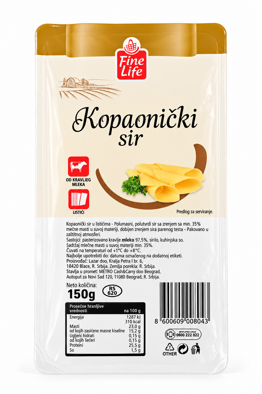Fine Life Kopaonički sir, listići 150 g