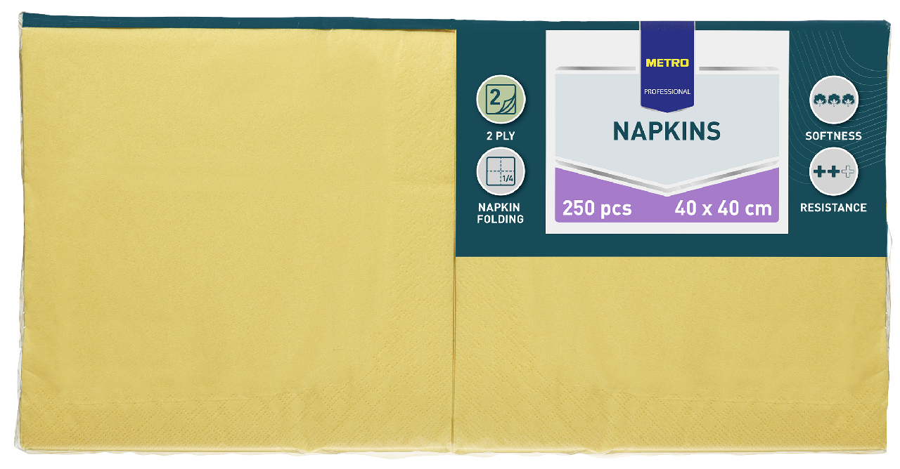 METRO PROFESSIONAL Servítky 2 vrstvové 40 cm žlté 250 ks