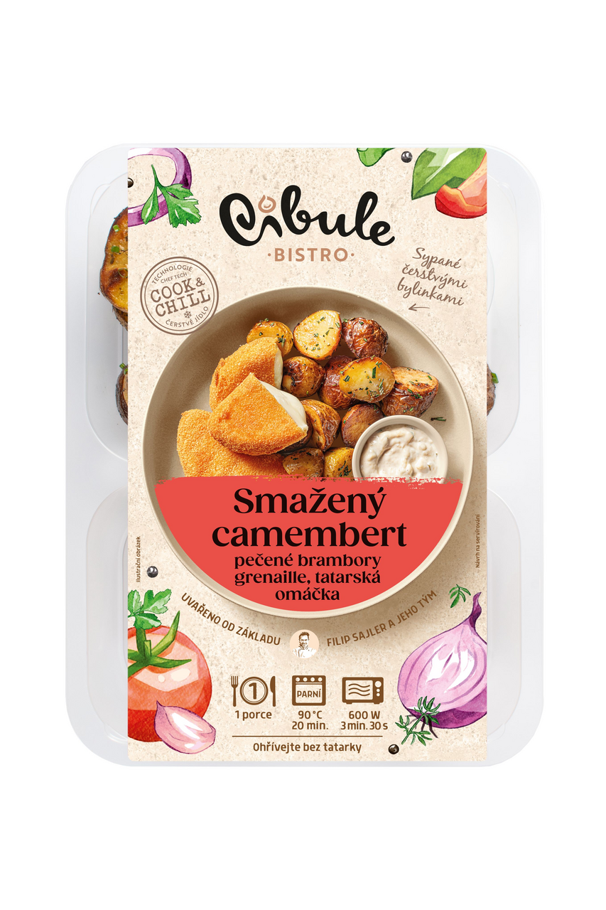 Cibule Vyprážaný camembert s grenaille zemiakmi chlad. 400 g