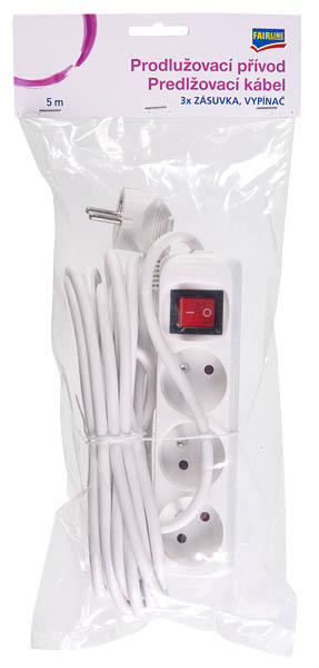 ECOLITE Predlžovací kábel 3 zásuvkový 5 m s vypínačom 1 ks