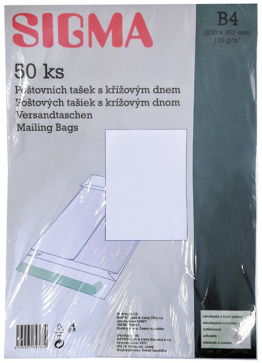 SIGMA Taška poštová B4 s rozšíreným krížovým dnom samolepiaca biela 50 ks