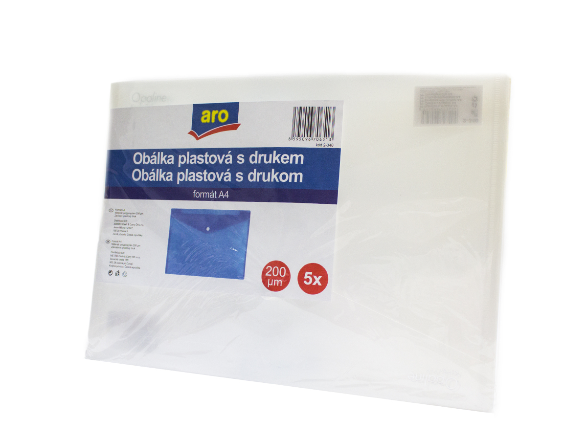 aro Obálka plastová s drukom A4 polypropylén číra 5 ks
