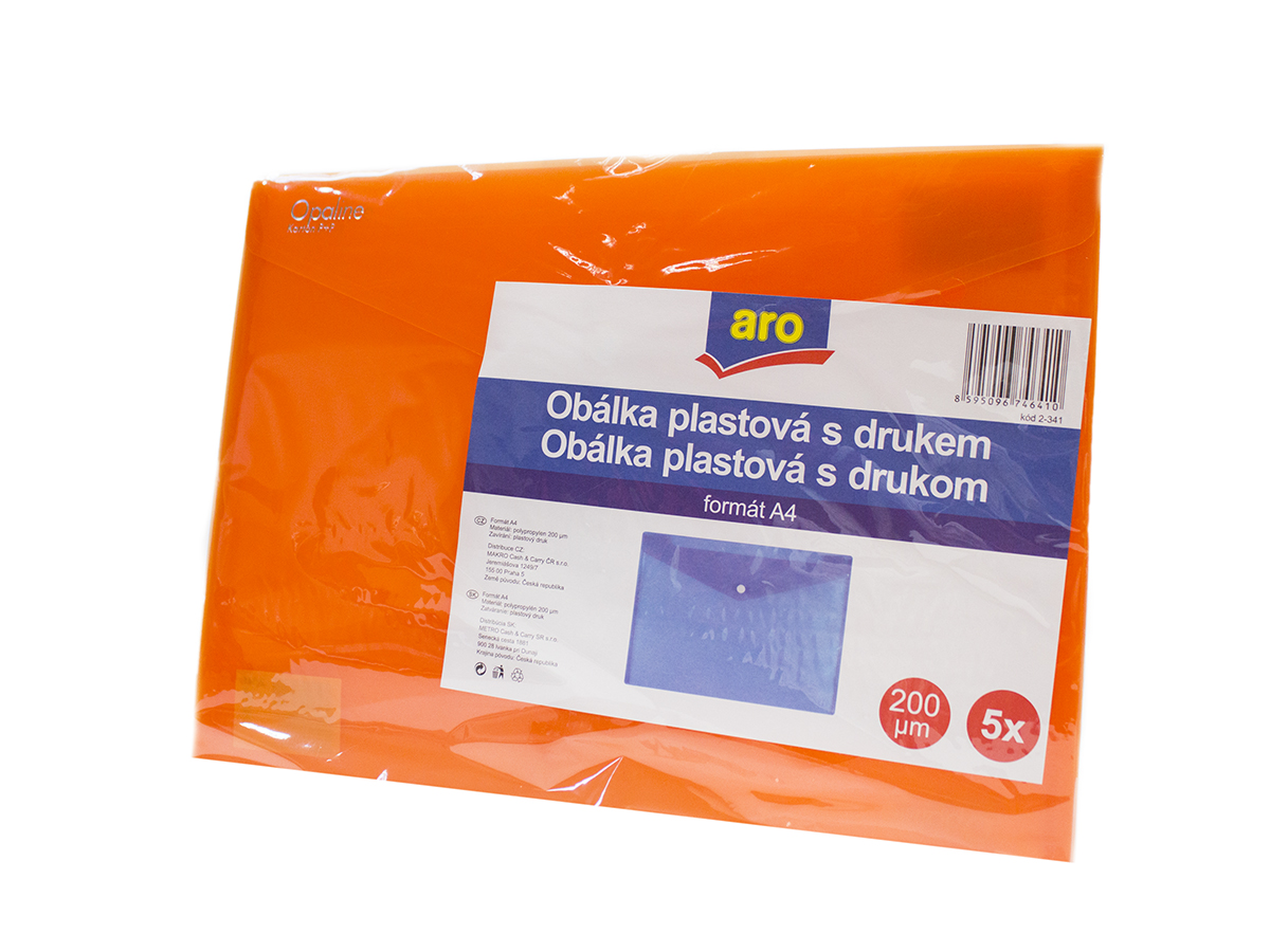 aro Obálka plastová s drukom A4 polypropylén oranžová 5 ks