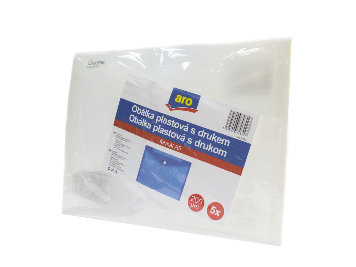 aro Obálka plastová s drukom A5 polypropylén číra 5 ks