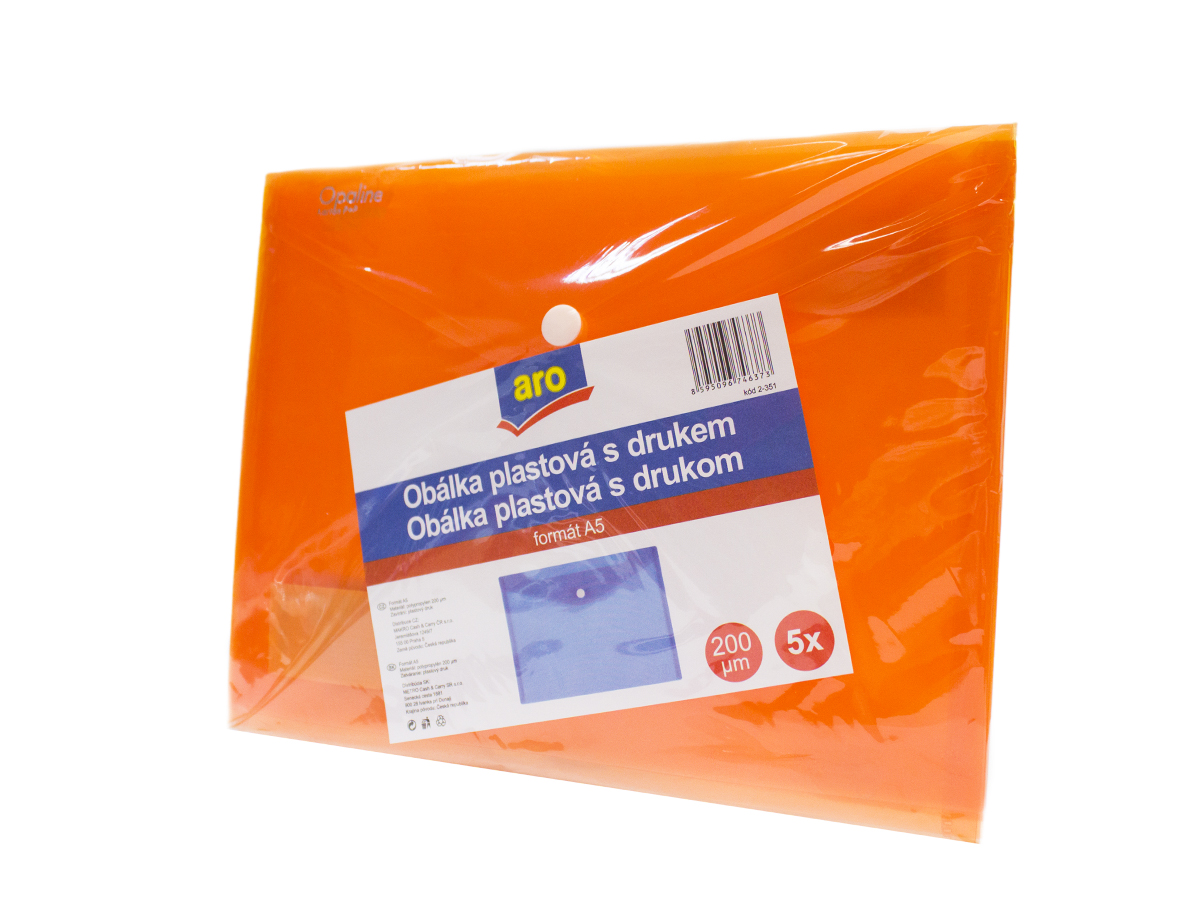 aro Obálka plastová s drukom A5 polypropylén oranžová 5 ks