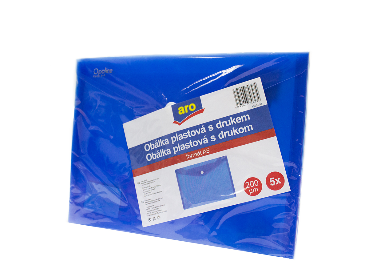 aro Obálka plastová s drukom A5 polypropylén modrá 5 ks