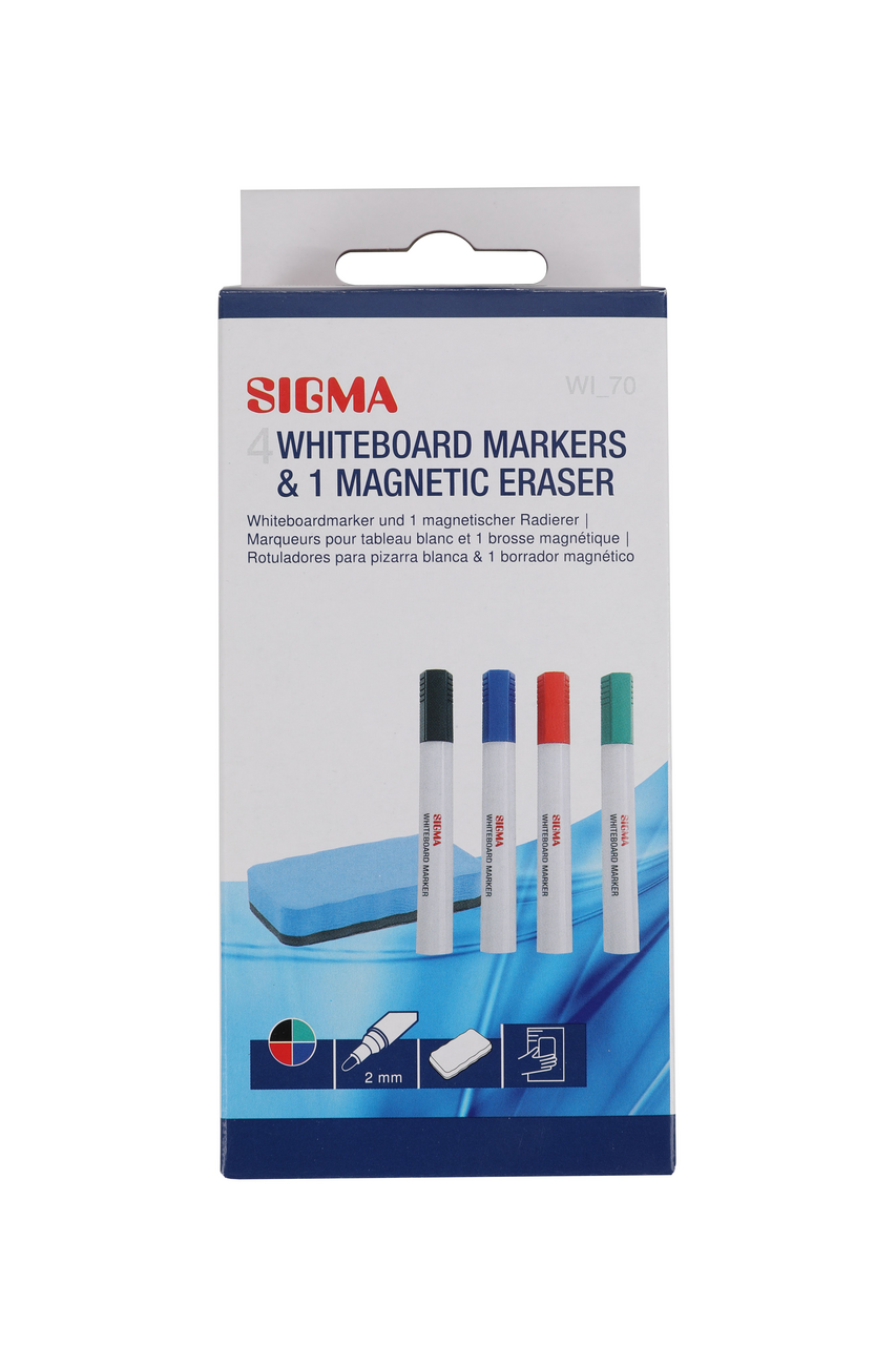 SIGMA Popisovač na tabule mix farieb + hubka 4 ks