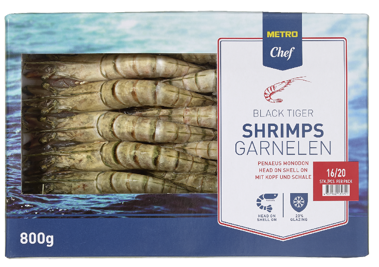 METRO Chef Krevety black tiger surové nelúpané 16/20 mraz. 800 g