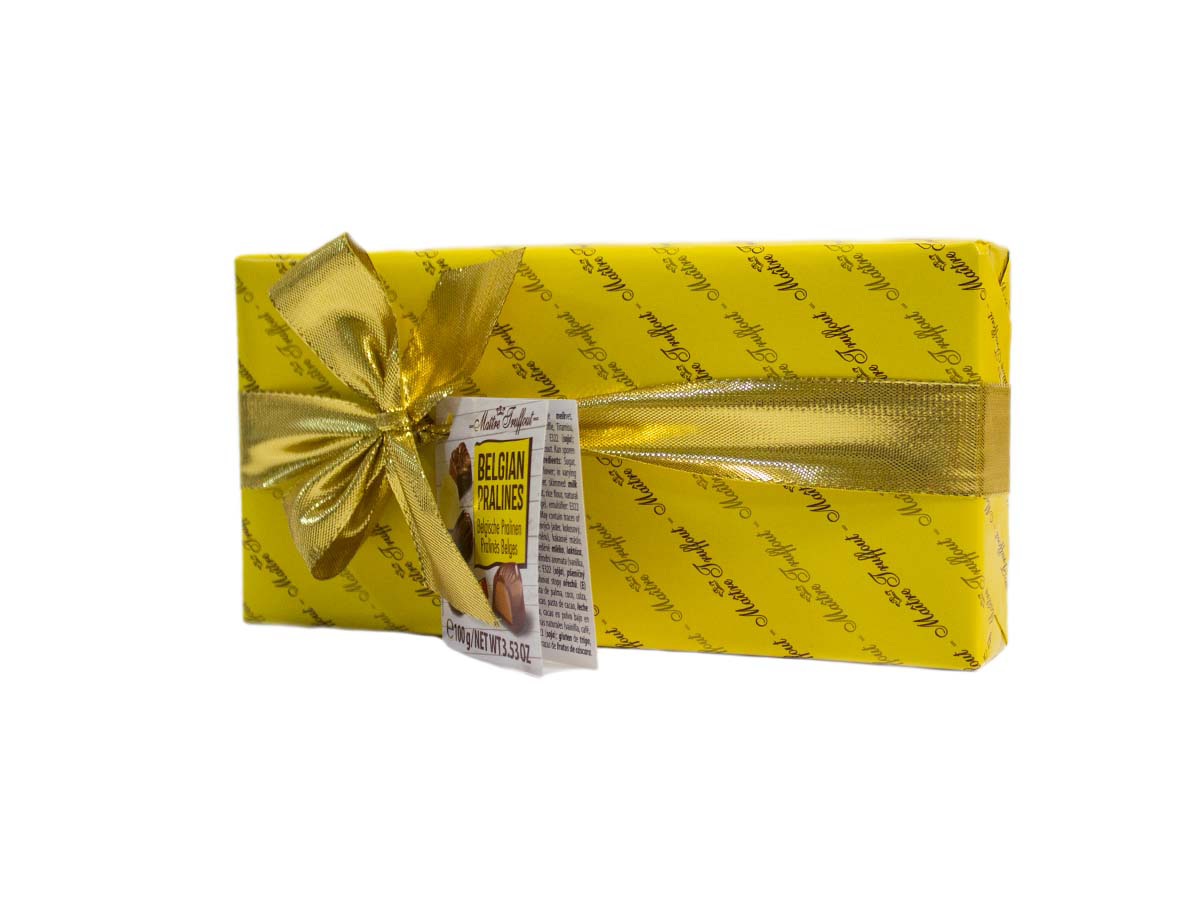 Belgické pralinky v žltom obale s mašlou 100 g