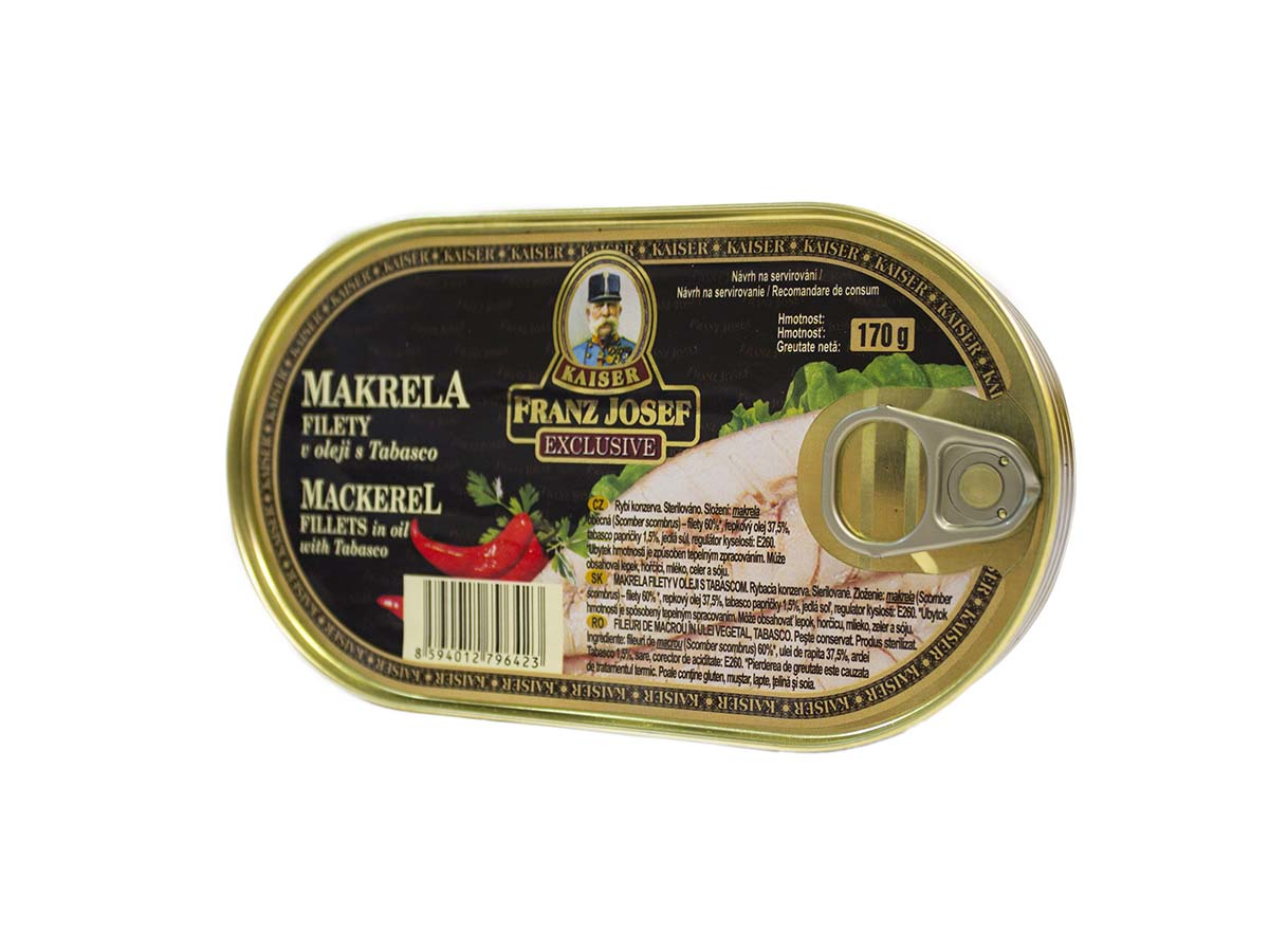 FRANZ JOSEF Filety makrela v oleji s Tabasco 170 g