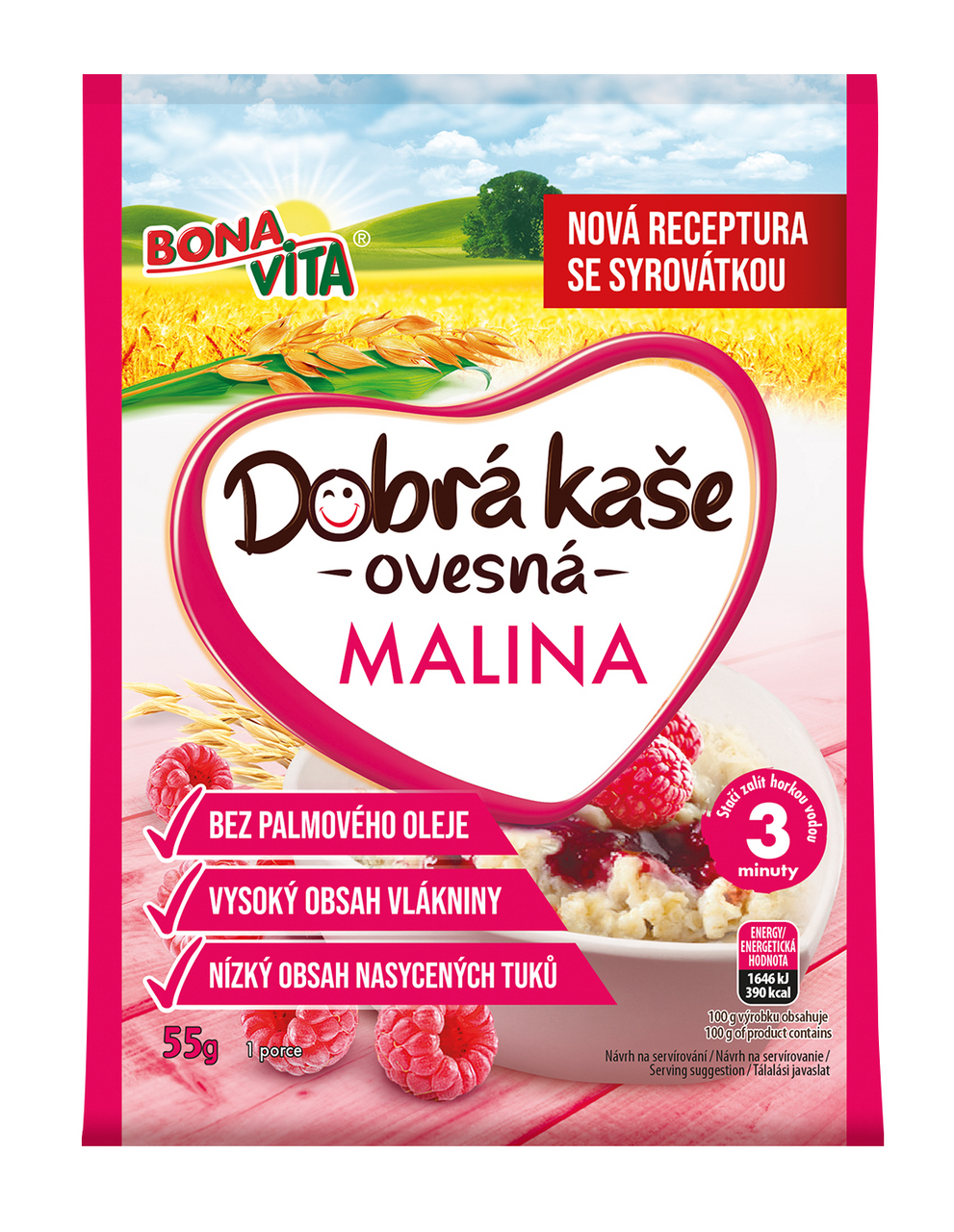 BONAVITA Dobrá kaša ovsená malina 55 g