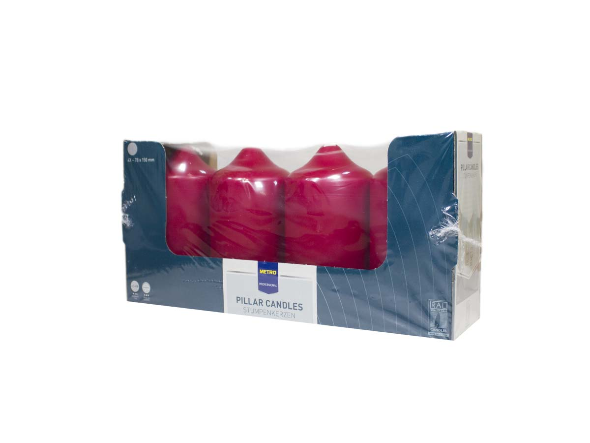 METRO PROFESSIONAL Sviečka bordová 8 x 15 cm 4 ks