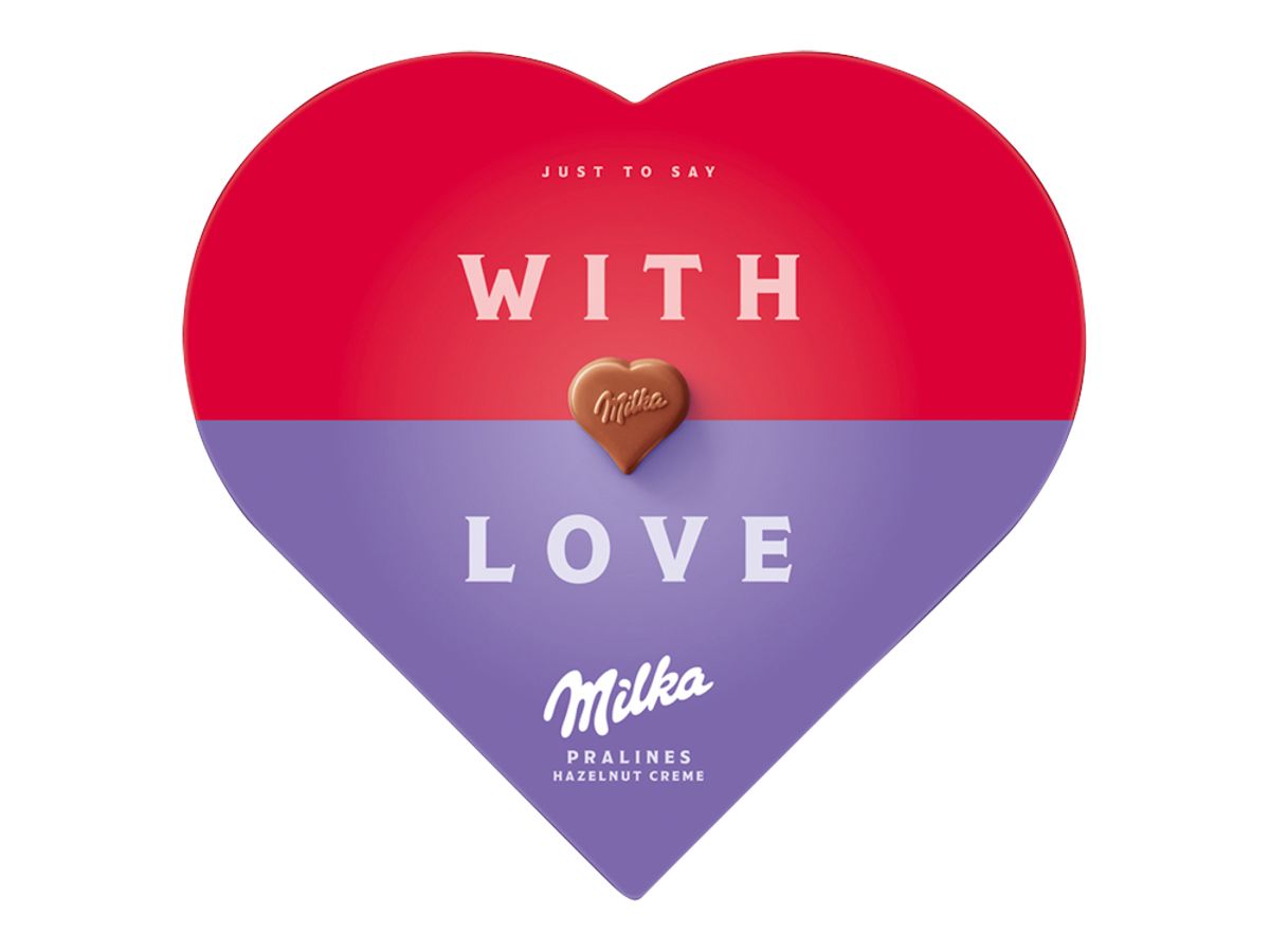 Milka I love Milka bonboniéra lieskovooriešková náplň 165 g