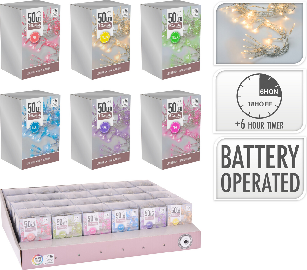 Reťaz svetelná na baterky 50 LED farebné svetlo 1ks