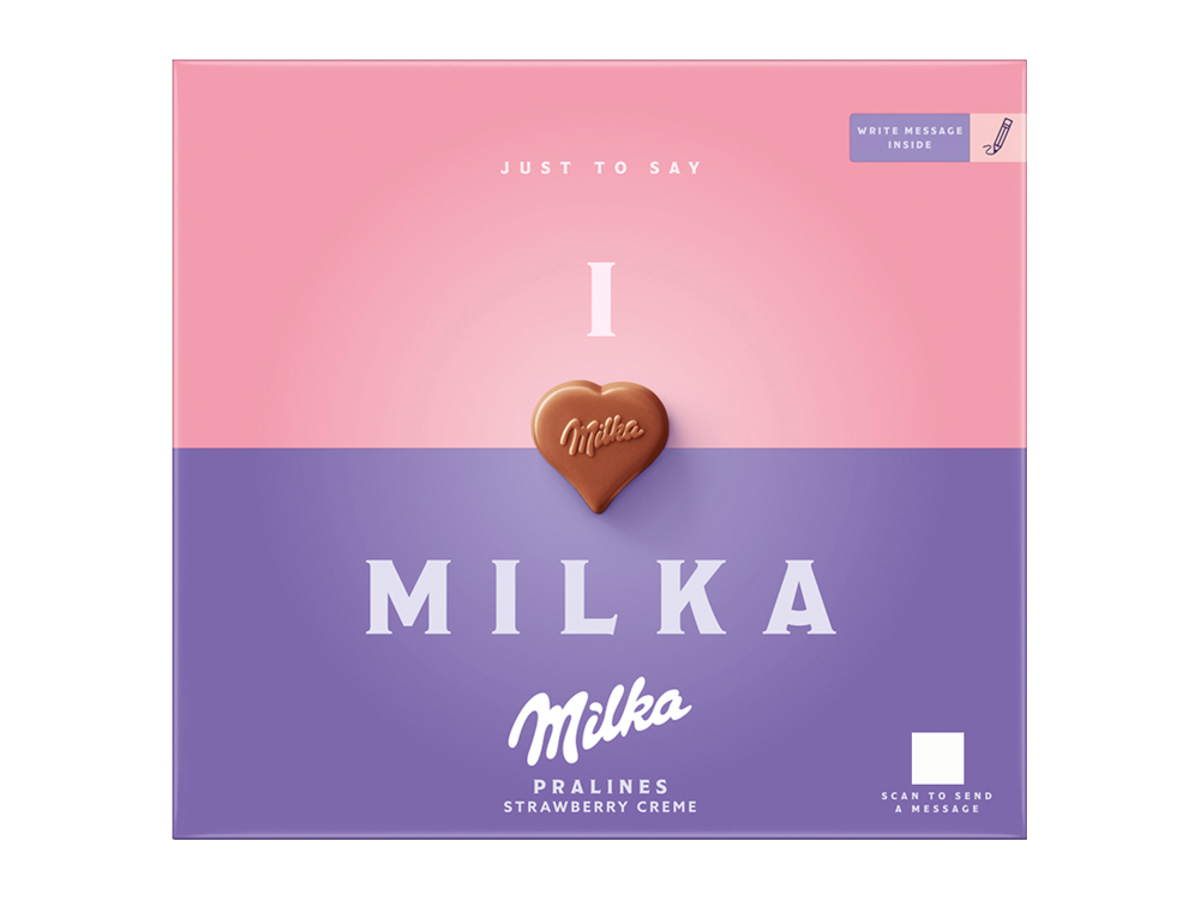 Milka I love Milka bonboniéra jahodová náplň 110 g