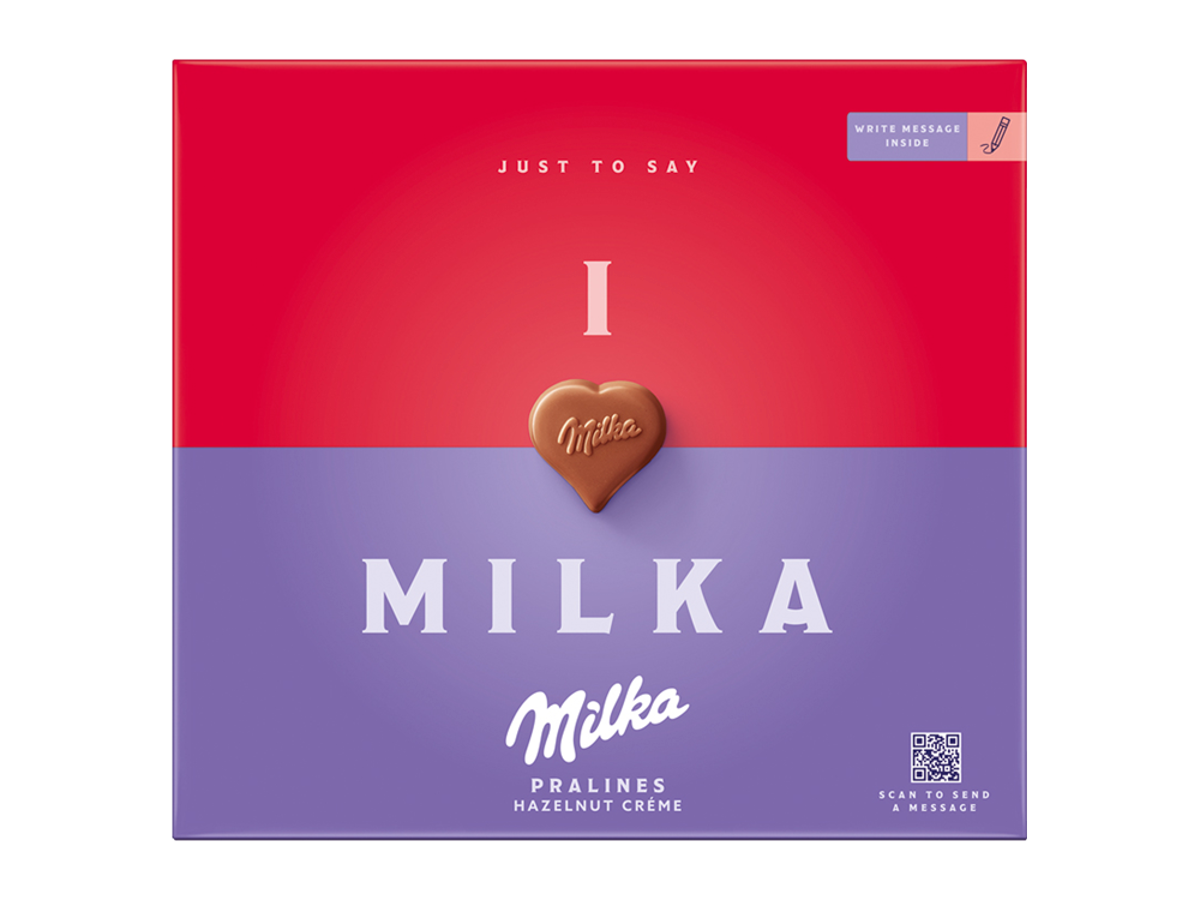 Milka I love Milka bonboniéra lieskovooriešková náplň 110 g