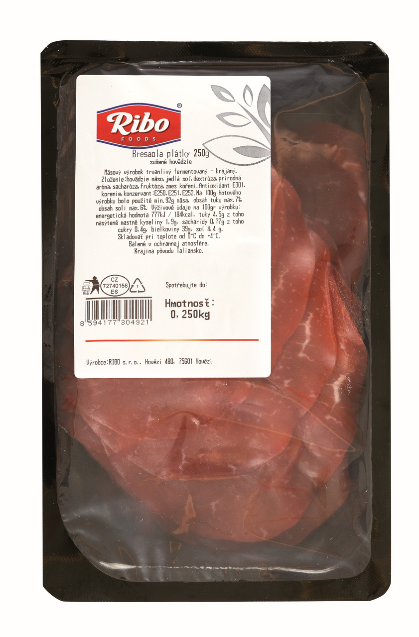 RIBO Bresaola neštandardné plátky chlad. 250 g