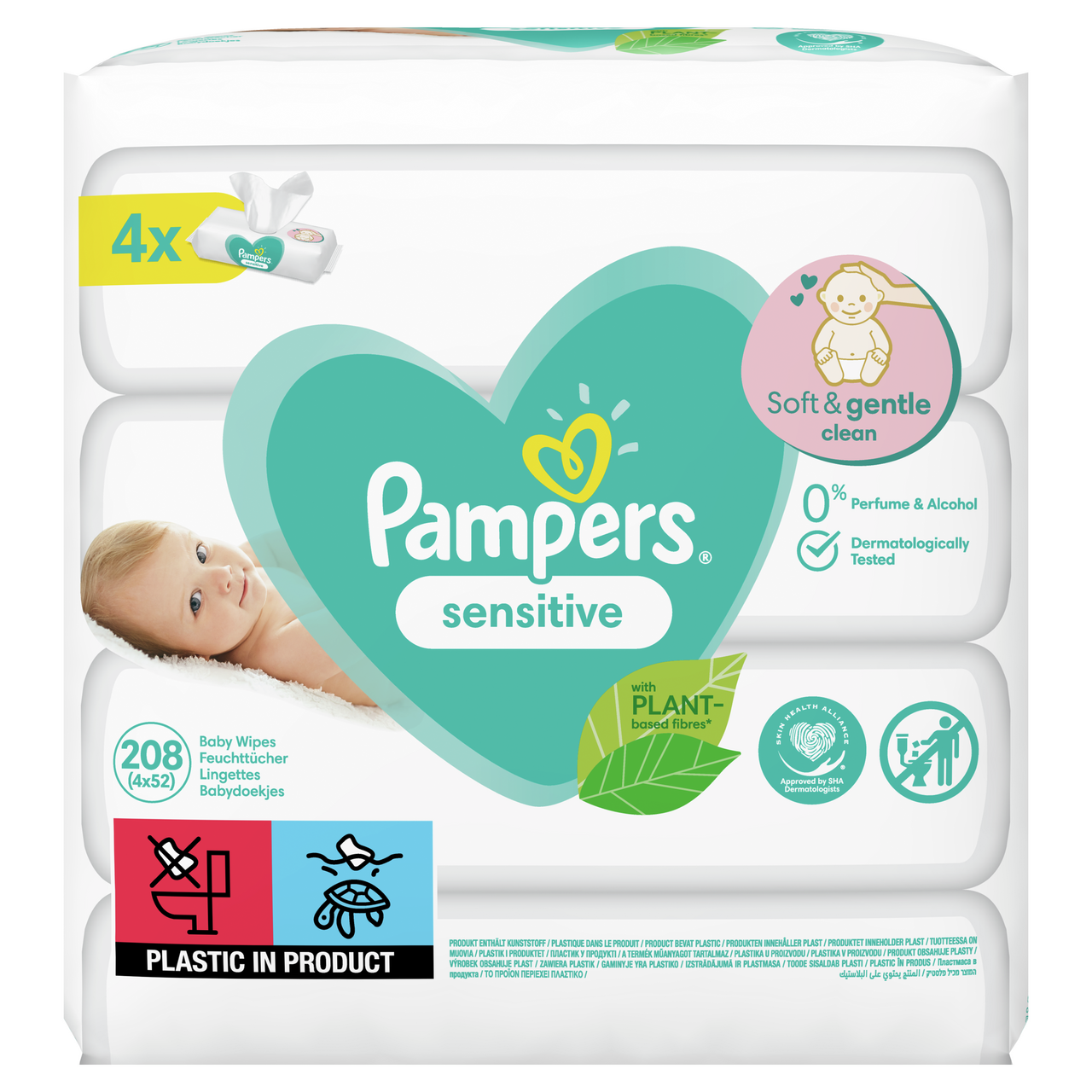 Pampers Sensitive vlhčené obrúsky 4 x 52 ks