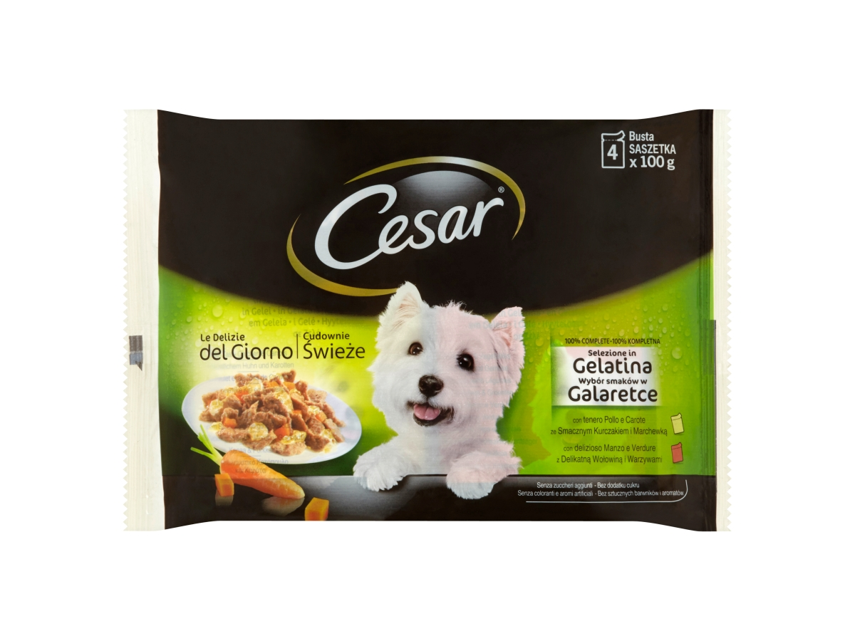 Cesar Selection s kuracím a hovädzím mäsom v želé kapsičky 400 g