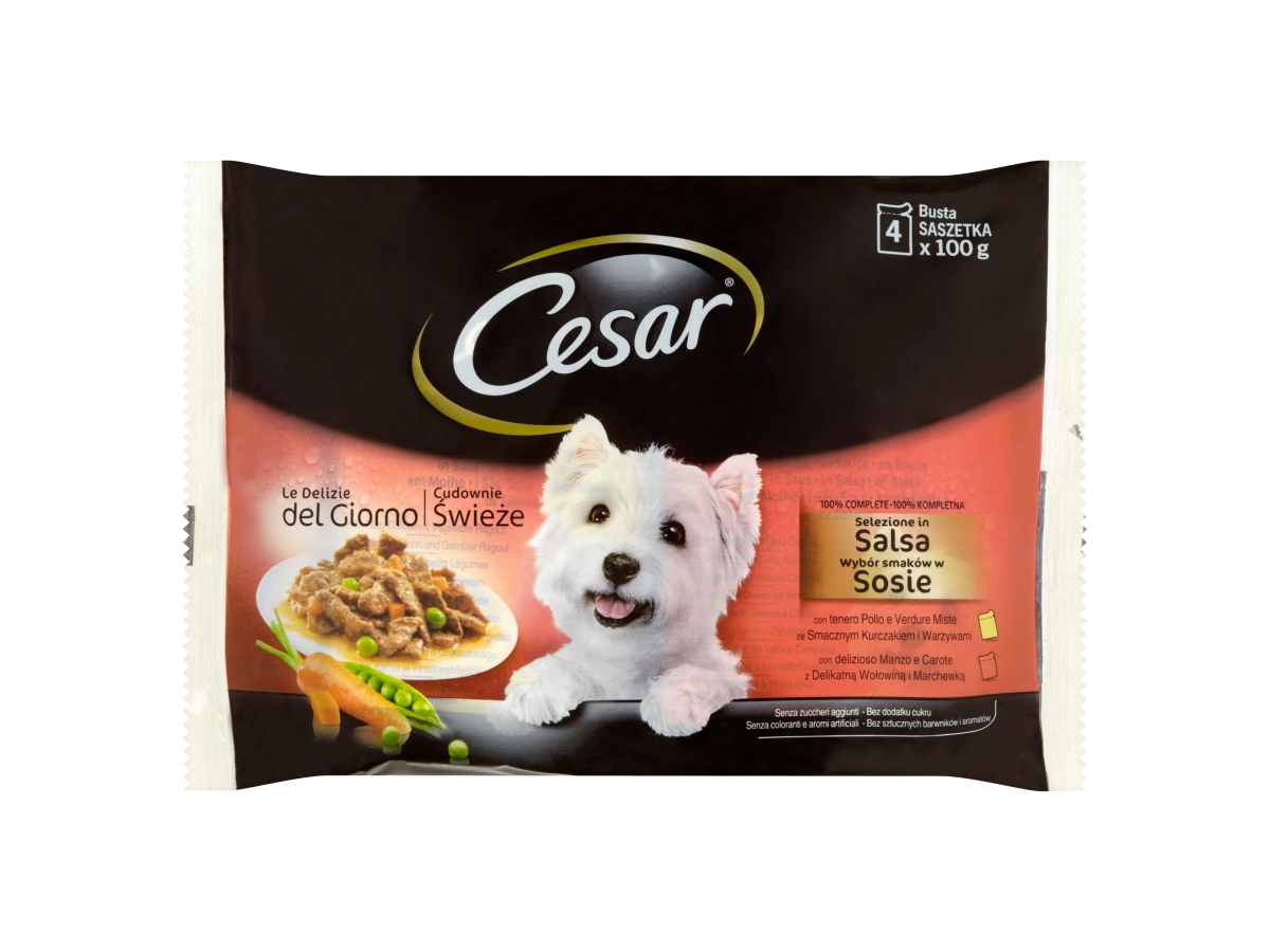 Cesar Selection s kuracím a hovädzím mäsom v omáčke kapsičky 400 g