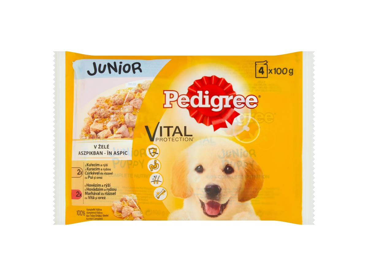 Pedigree Vital Junior kuracie a hovädzie v želé kapsičky 4 x 100 g