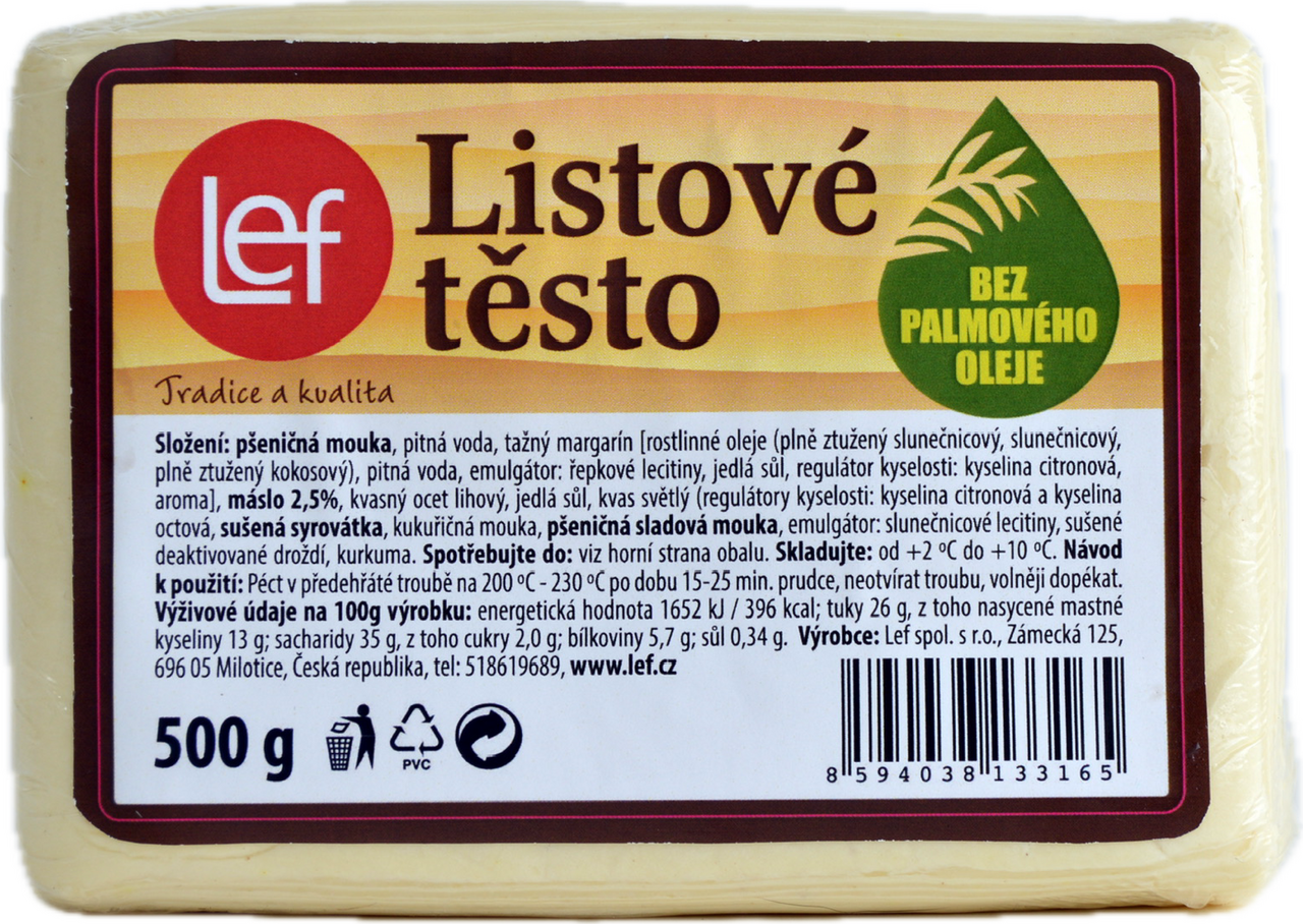 LEF Lístkové cesto bez palmového oleja chlad. 500 g