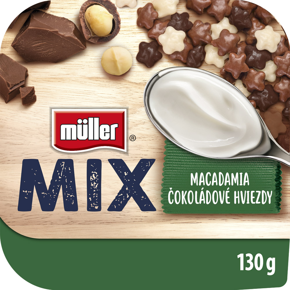 müller Mix Jogurt s príchuťou makad. orech. s čokolád. hviezdičkami chlad. 4 x 130 g