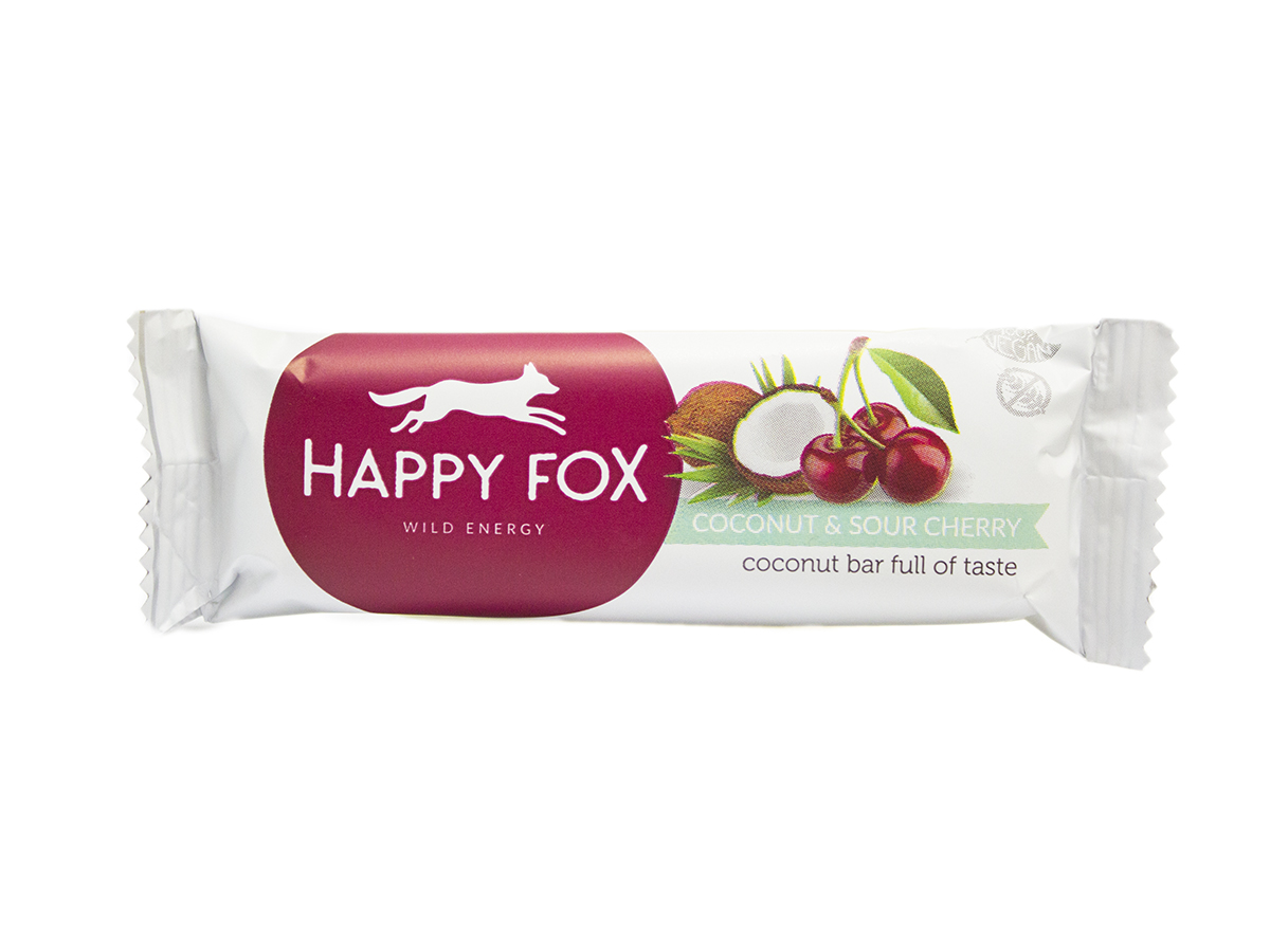 HAPPY FOX kokosová tyčinka s višňami 40 g