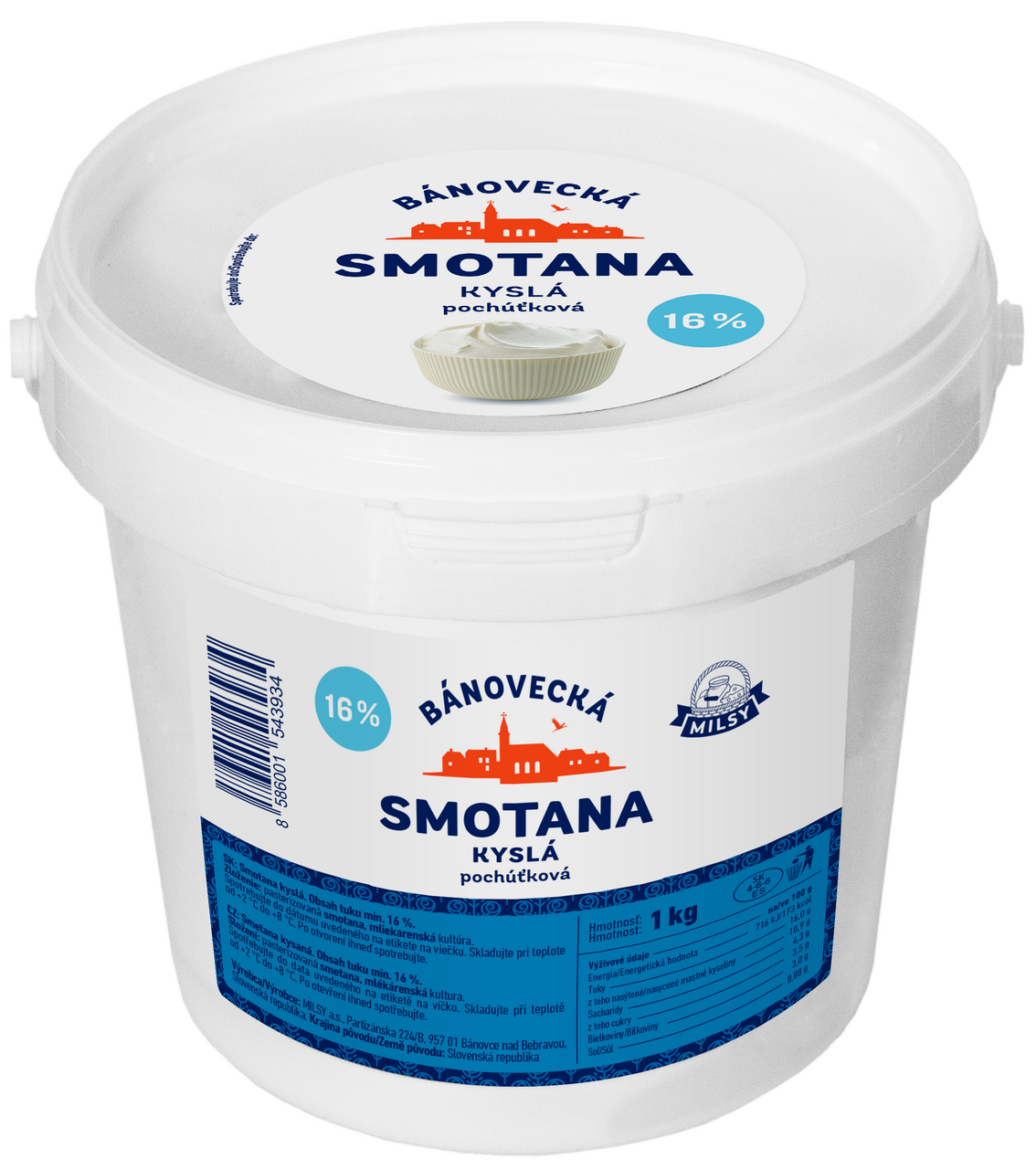 MILSY Smotana kyslá 16 % chlad. 1 kg