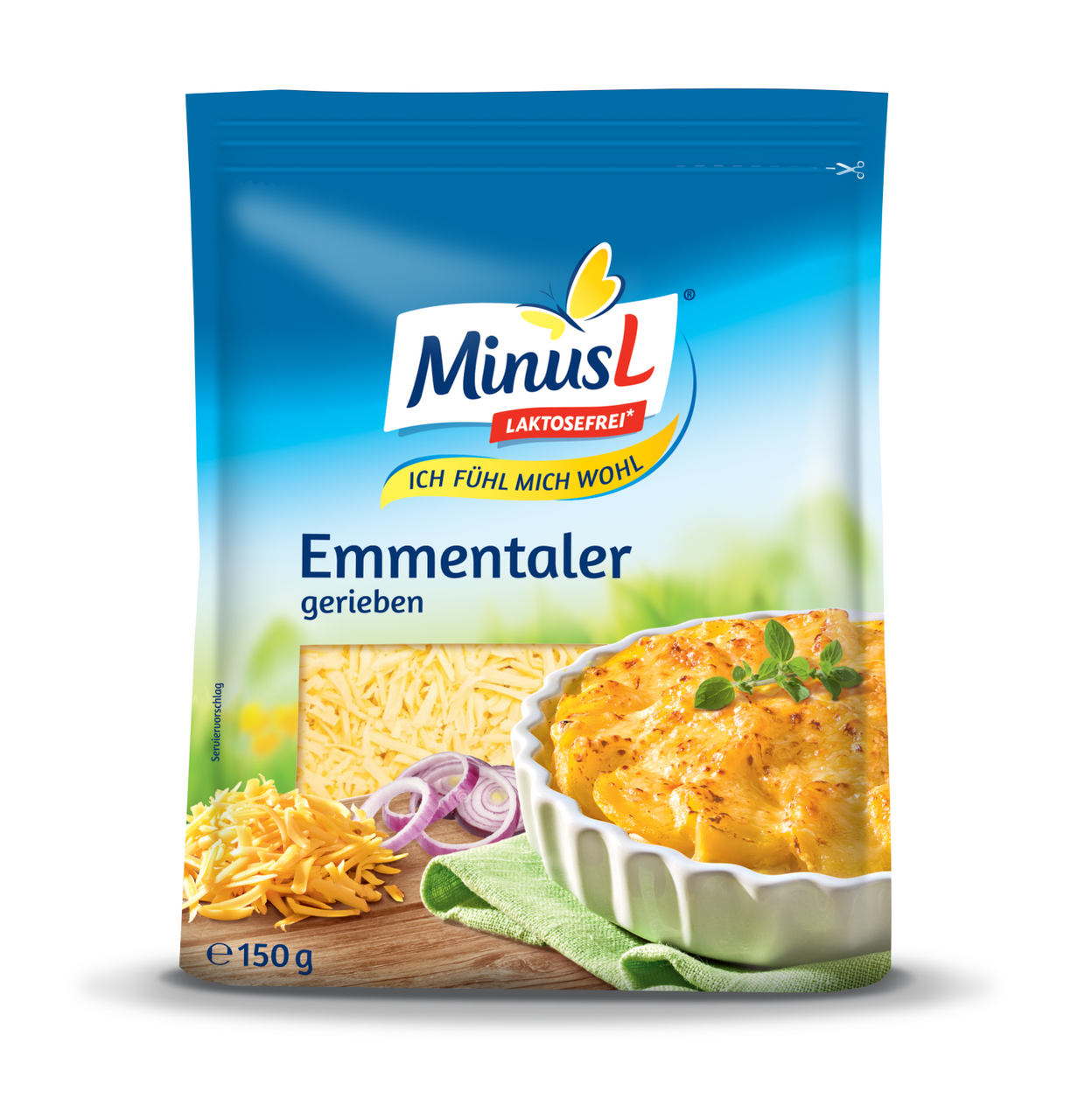 MINUS L Ementál strúhaný 45 % bez laktózy chlad. 150 g