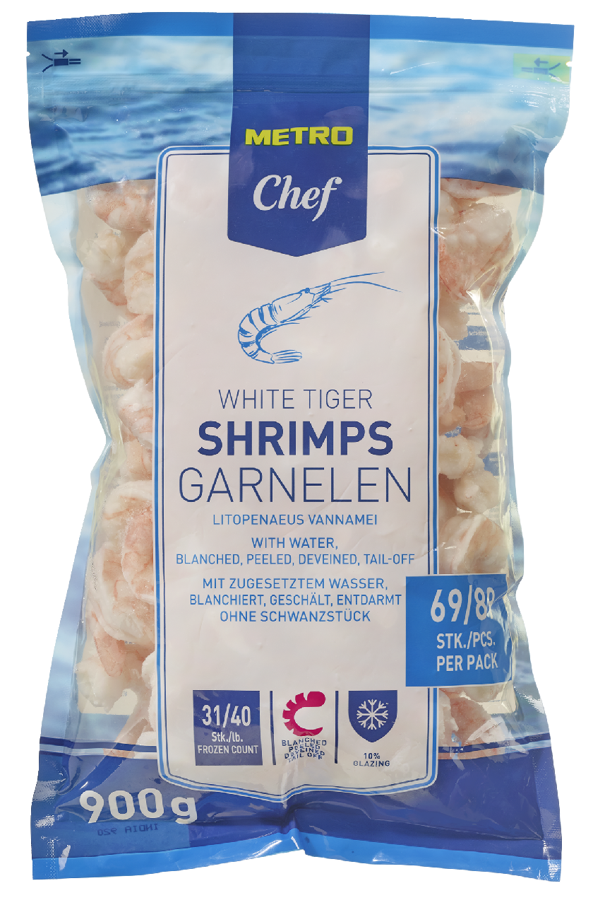 METRO Chef Krevety white tiger varené lúpané 31/40 mraz 900 g