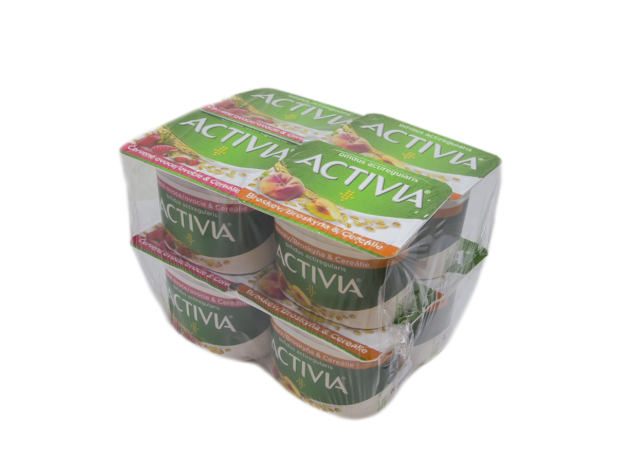 DANONE Activia Jogurt biely mi x červené ovocie/broskyňa a cereálie chlad. 8 x 120 g