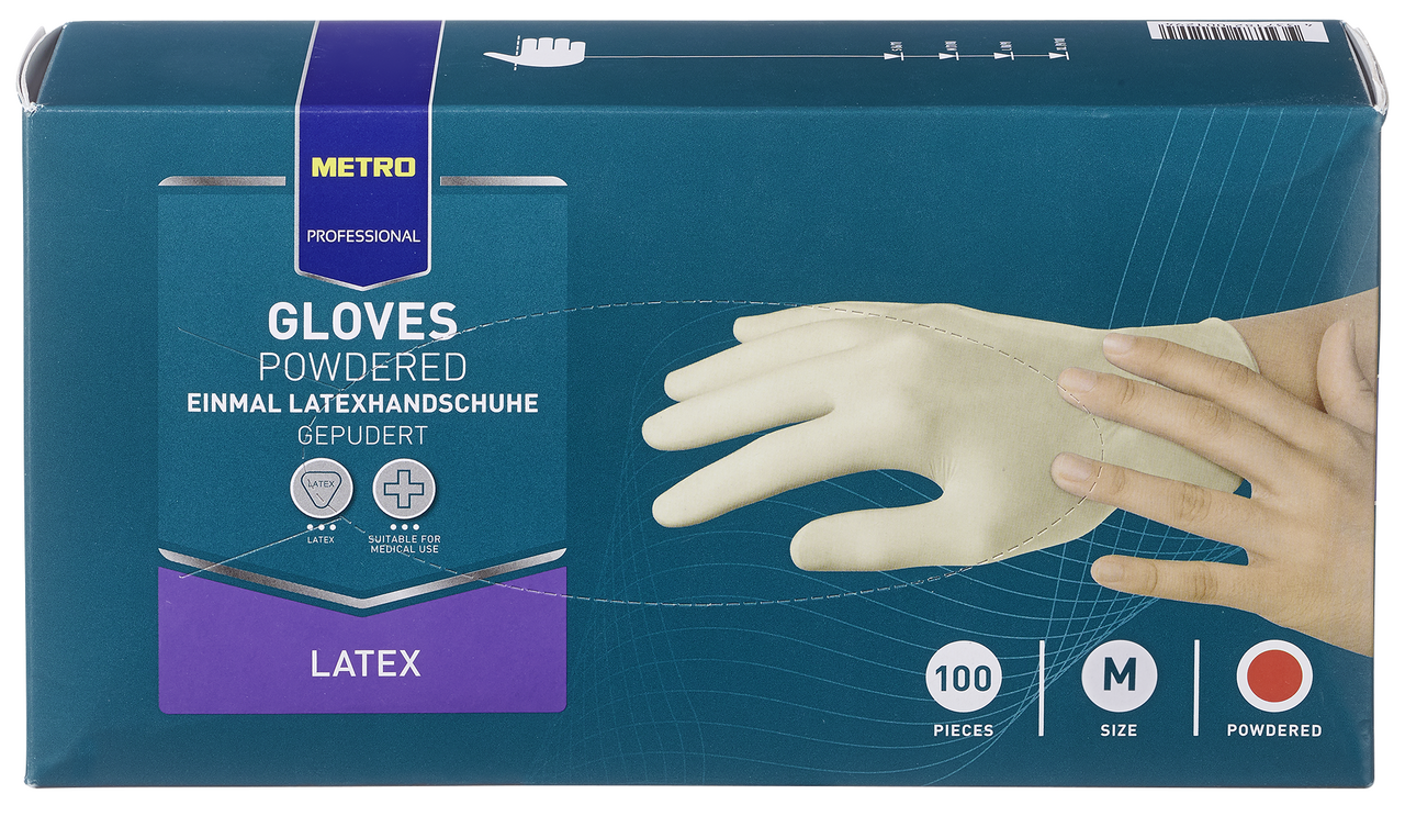 METRO PROFESSIONAL Rukavice latexové púdrované biele veľkosť M 100 ks