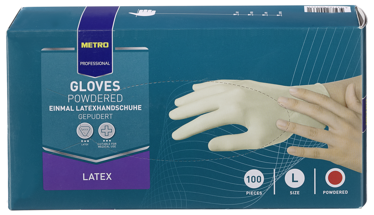 METRO PROFESSIONAL Rukavice latexové púdrované biele veľkosť L 100 ks