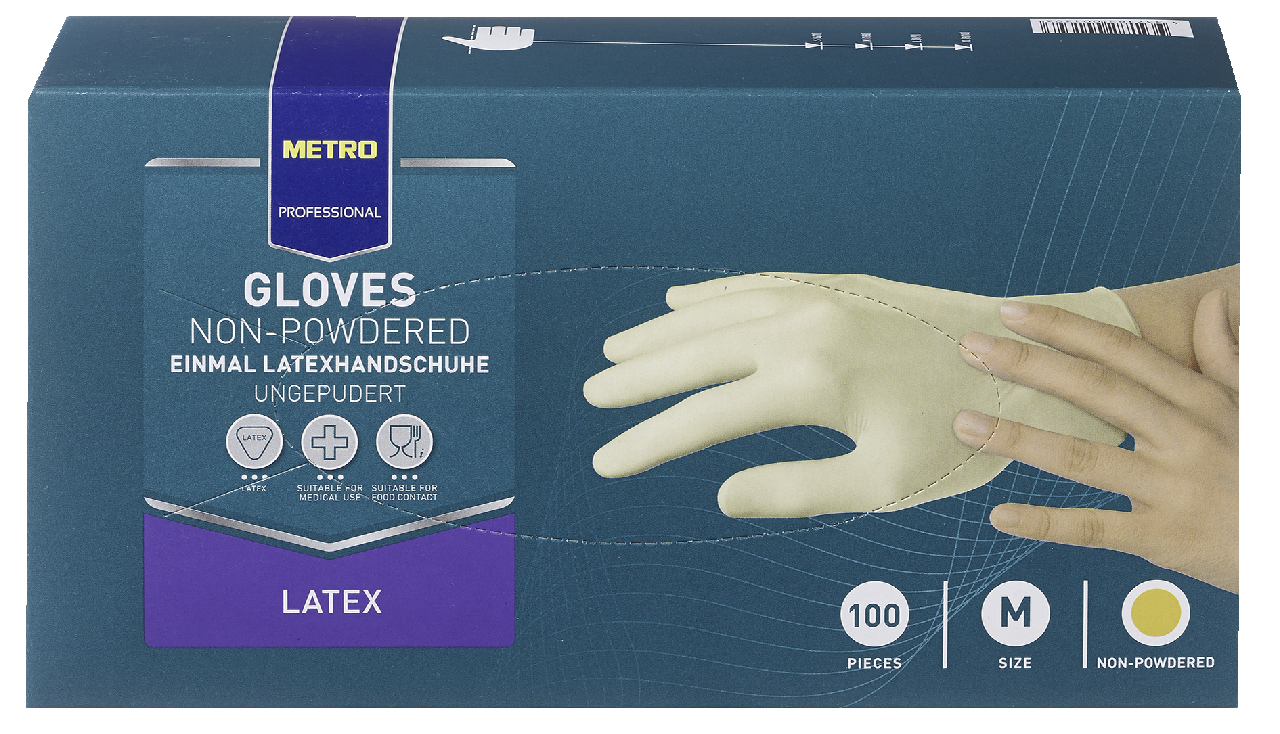 METRO PROFESSIONAL Rukavice latexové nepúdrované biele veľkosť M 100 ks