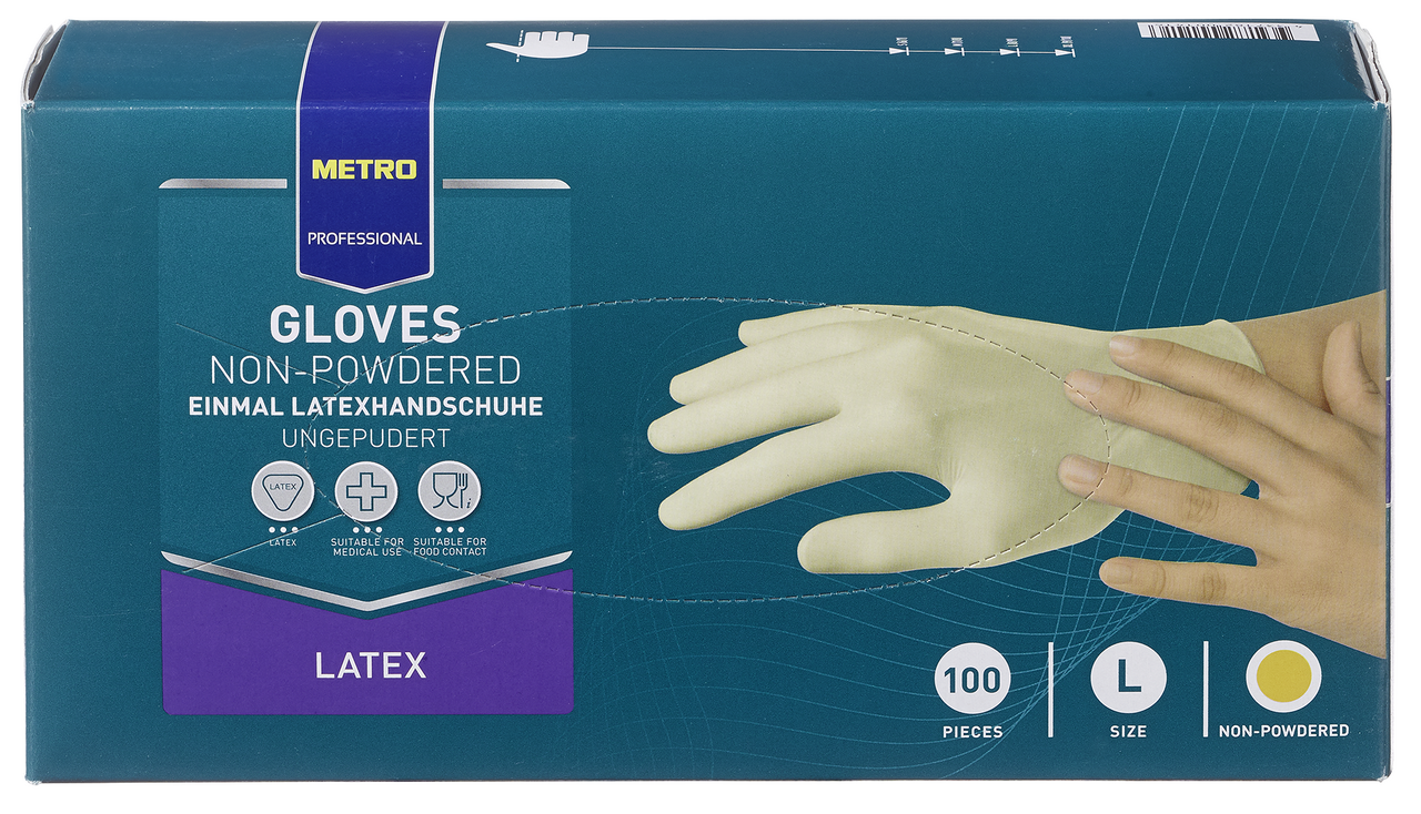 METRO PROFESSIONAL Rukavice latexové nepúdrované biele veľkosť L 100 ks