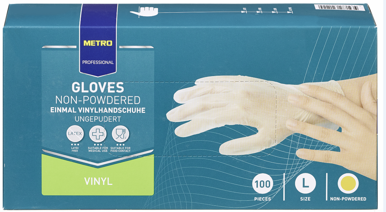 METRO PROFESSIONAL Rukavice vinylové nepúdrované transparentné veľ. L 100 ks