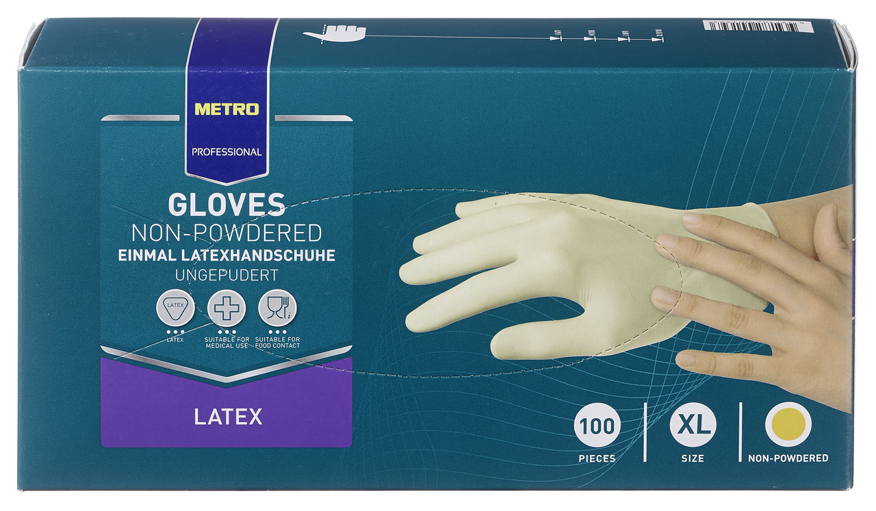 METRO PROFESSIONAL Rukavice latexové nepúdrované biele veľkosť XL 100 ks