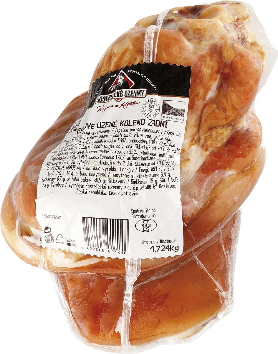 KOSTELECKÉ UZENINY Údené koleno zadné chlad. váž. cca 1,8 kg
