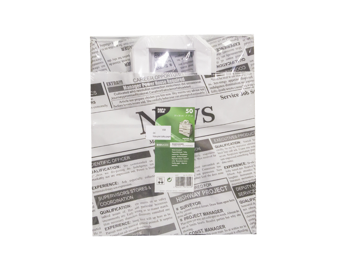 PAPSTAR Taška papierová Noviny 25 x 26 x 17 cm Newsprint 50 ks