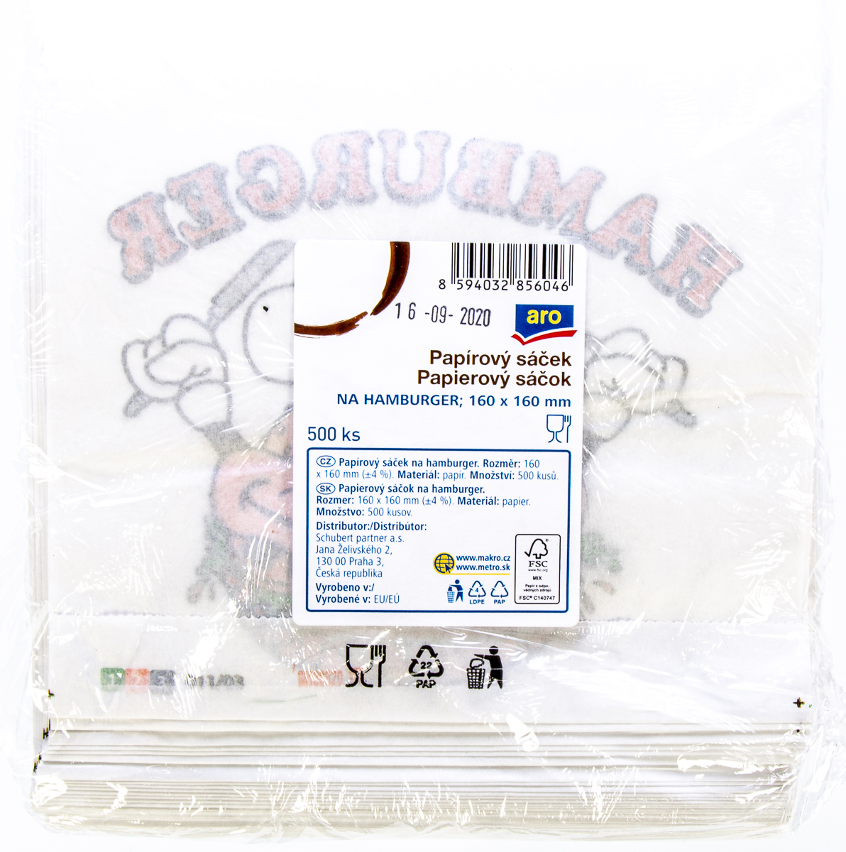 aro Vrecká desiatové papierové na hamburgery 160 x160 mm 500 ks
