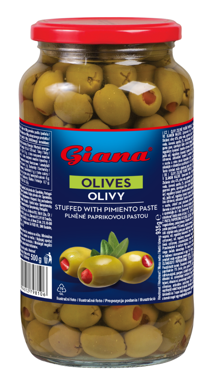 Giana Olivy zelené s paprikovou pastou 935 ml