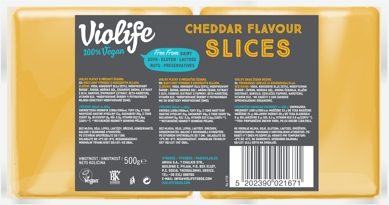Violife Cheddar plátky rastlinná alternatíva syra vegan chlad. 500 g