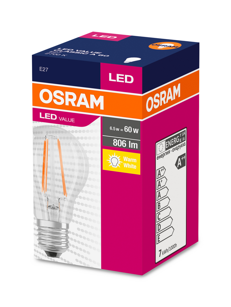 OSRAM Žiarovka LED Value Classic 60 7W E27 Filament teplá biela 1 ks