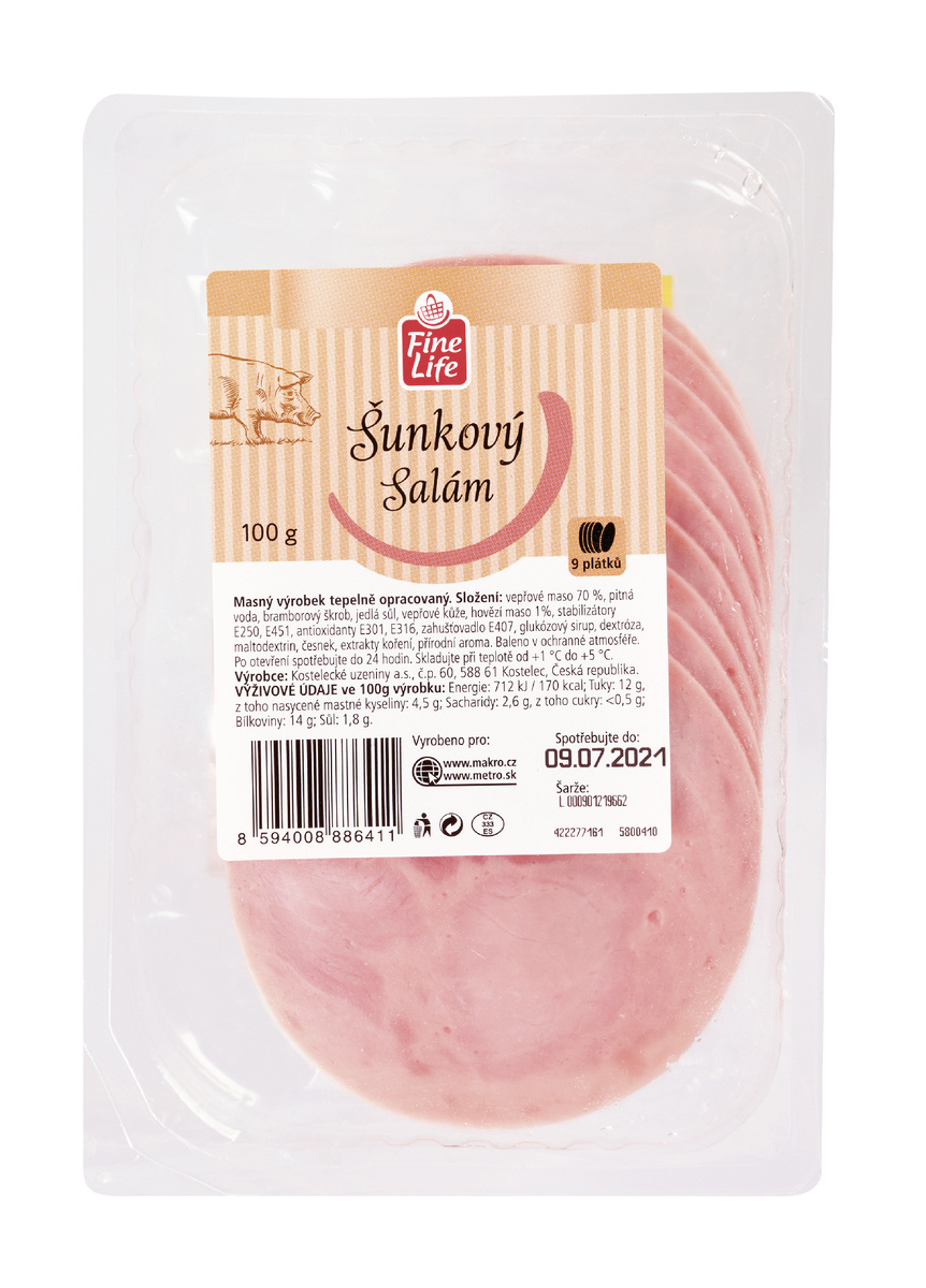 Fine Life Šunková saláma krájaná chlad. 100 g