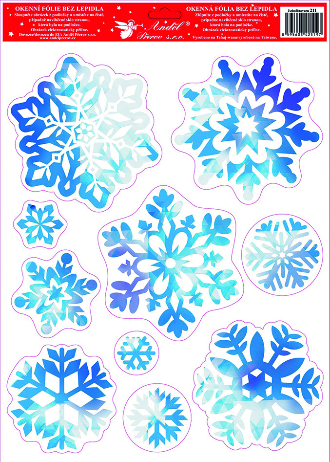 Okenné fólie 211108 vločky a hviezdy modré 1ks