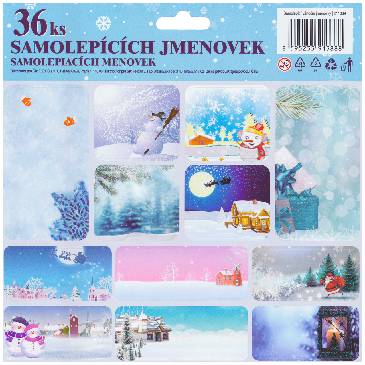 Samolepiace menovky na darčeky s glitrami 36ks