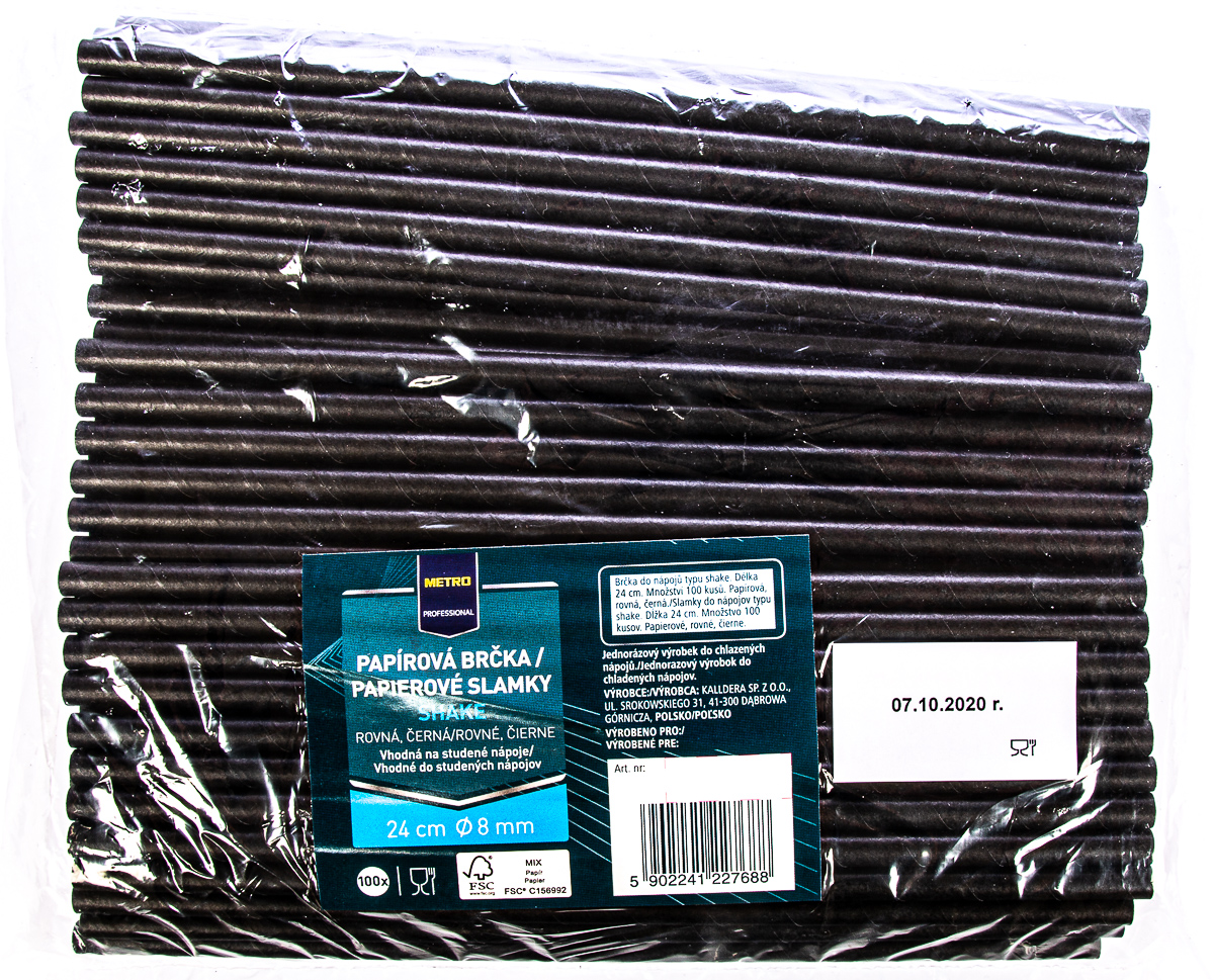 METRO PROFESSIONAL Slamky papierové 8 x 240 mm čierne 100 ks